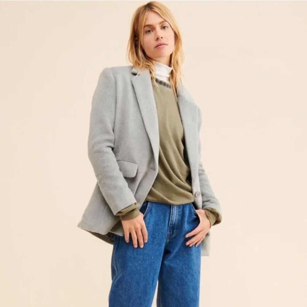 Lioness Free People Hailey Blazer Women S Gray Oversized Fuzzy Jacket Preppy NWT